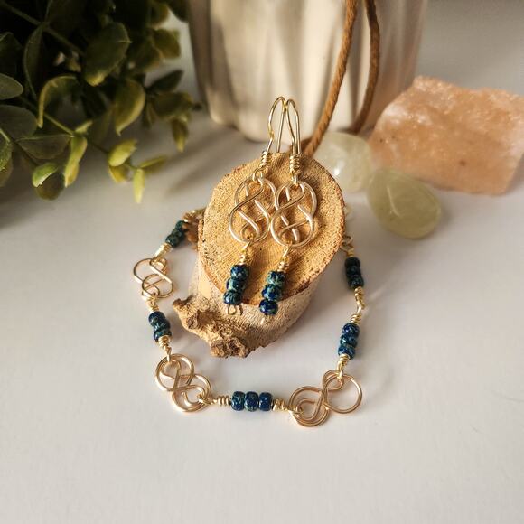 Eternity Love Jewelry Set / Gold Wirework and Blue Miyuki Picasso Beads - Picture 10 of 10